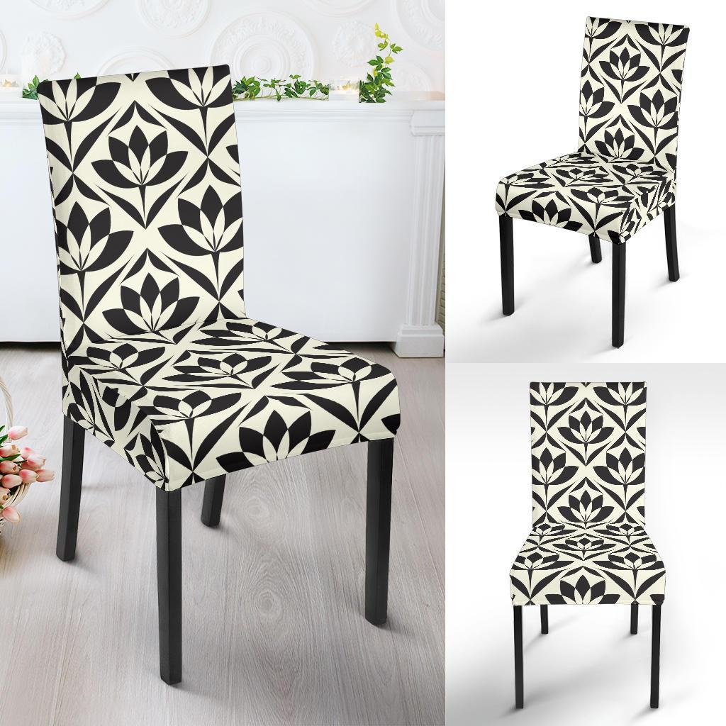 Lotus Pattern Print Dining Chair Slipcover-JTAMIGO.COM