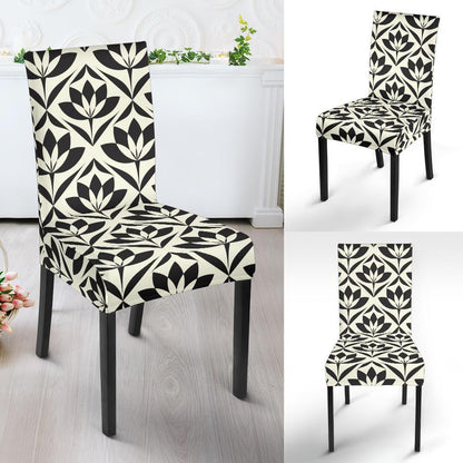 Lotus Pattern Print Dining Chair Slipcover-JTAMIGO.COM