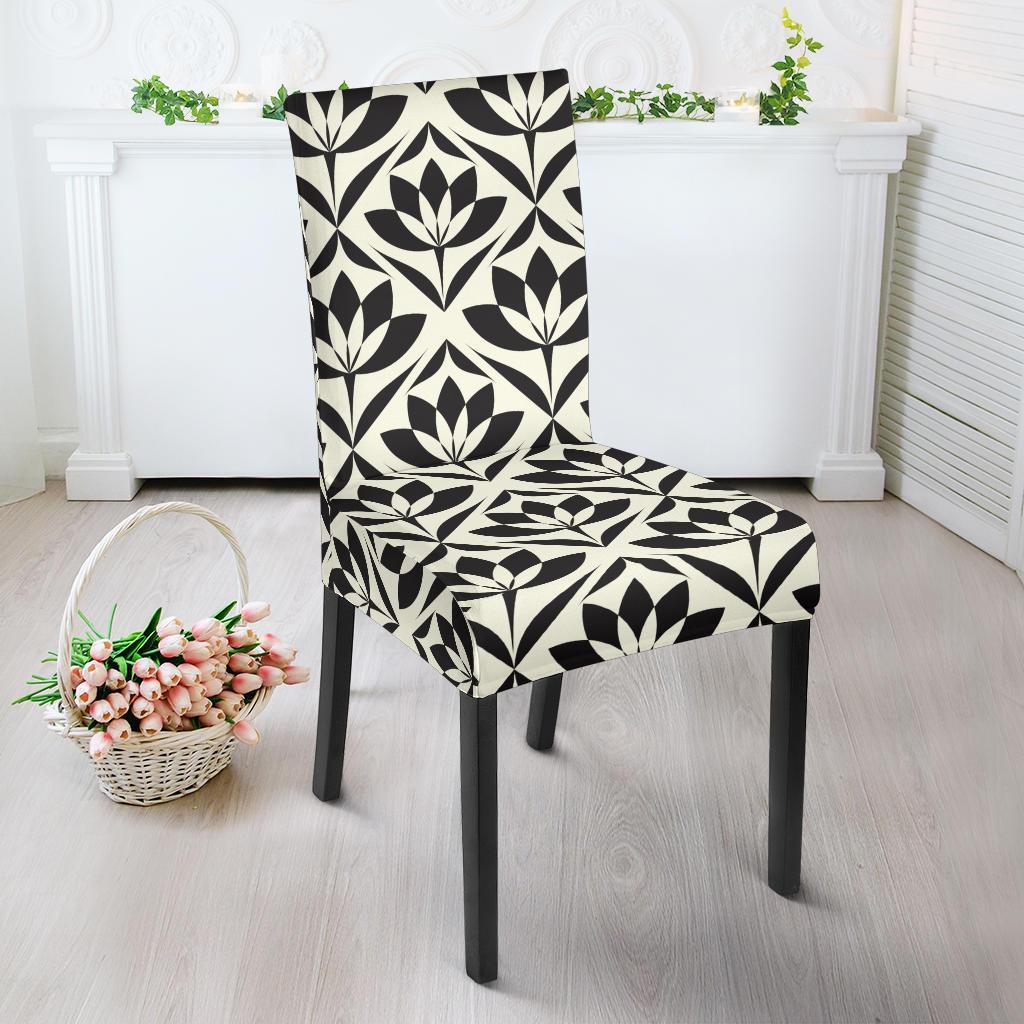 Lotus Pattern Print Dining Chair Slipcover-JTAMIGO.COM