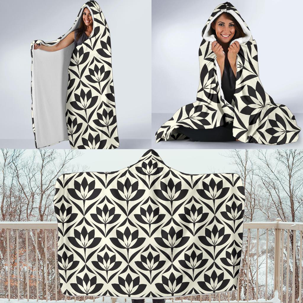 Lotus Pattern Print Hooded Blanket-JTAMIGO.COM