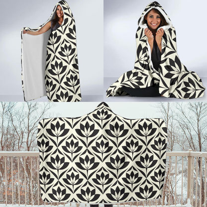 Lotus Pattern Print Hooded Blanket-JTAMIGO.COM