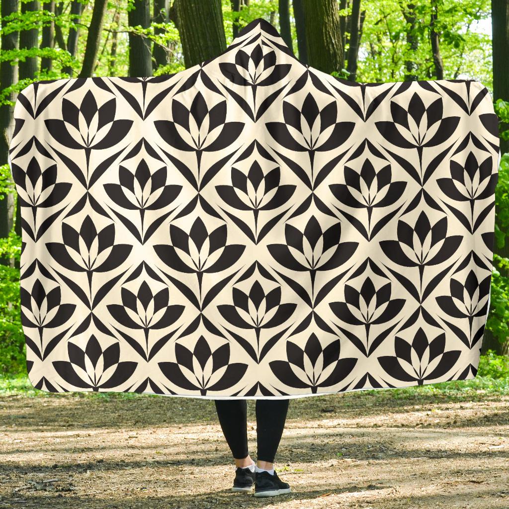 Lotus Pattern Print Hooded Blanket-JTAMIGO.COM