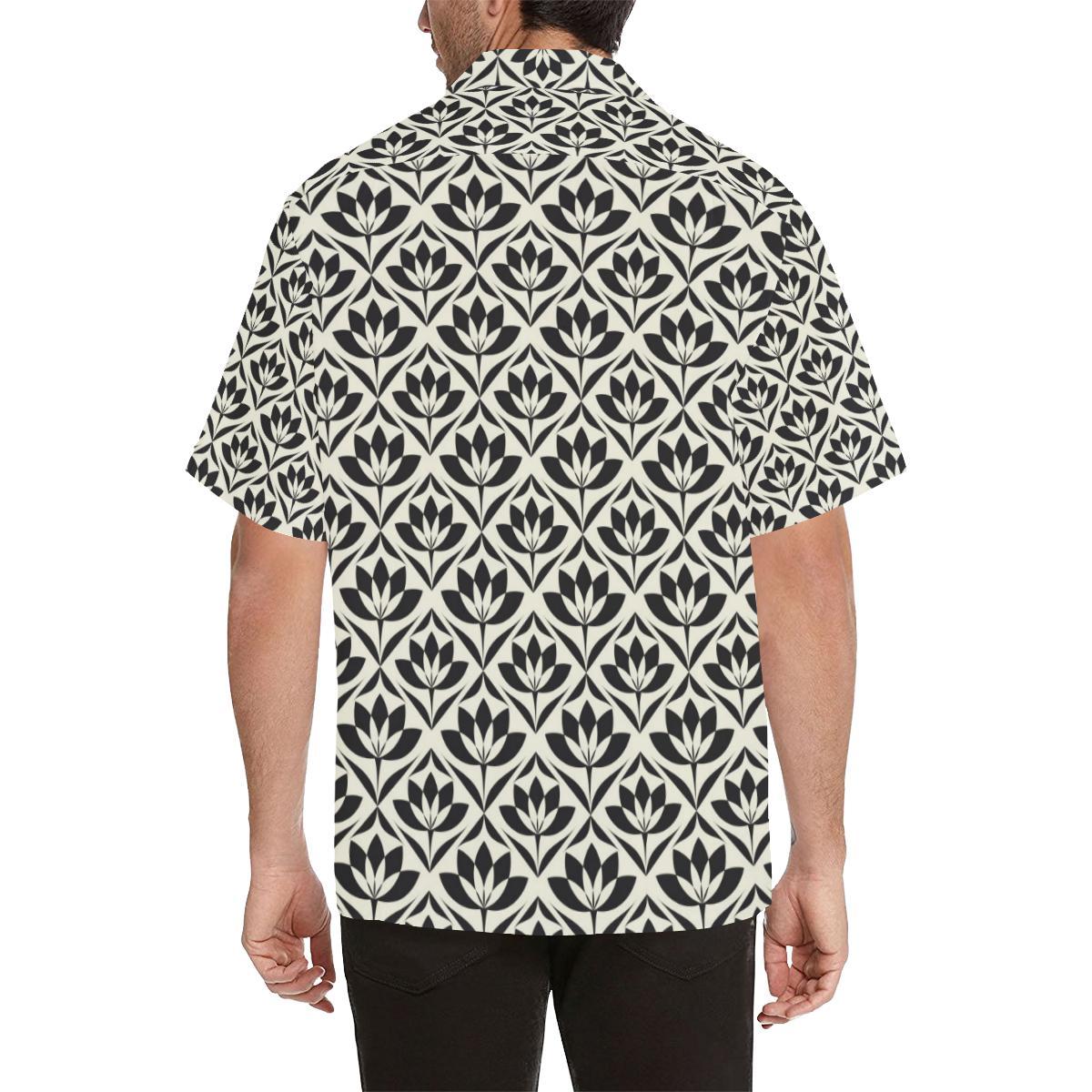 Lotus Pattern Print Men Aloha Hawaiian Shirt