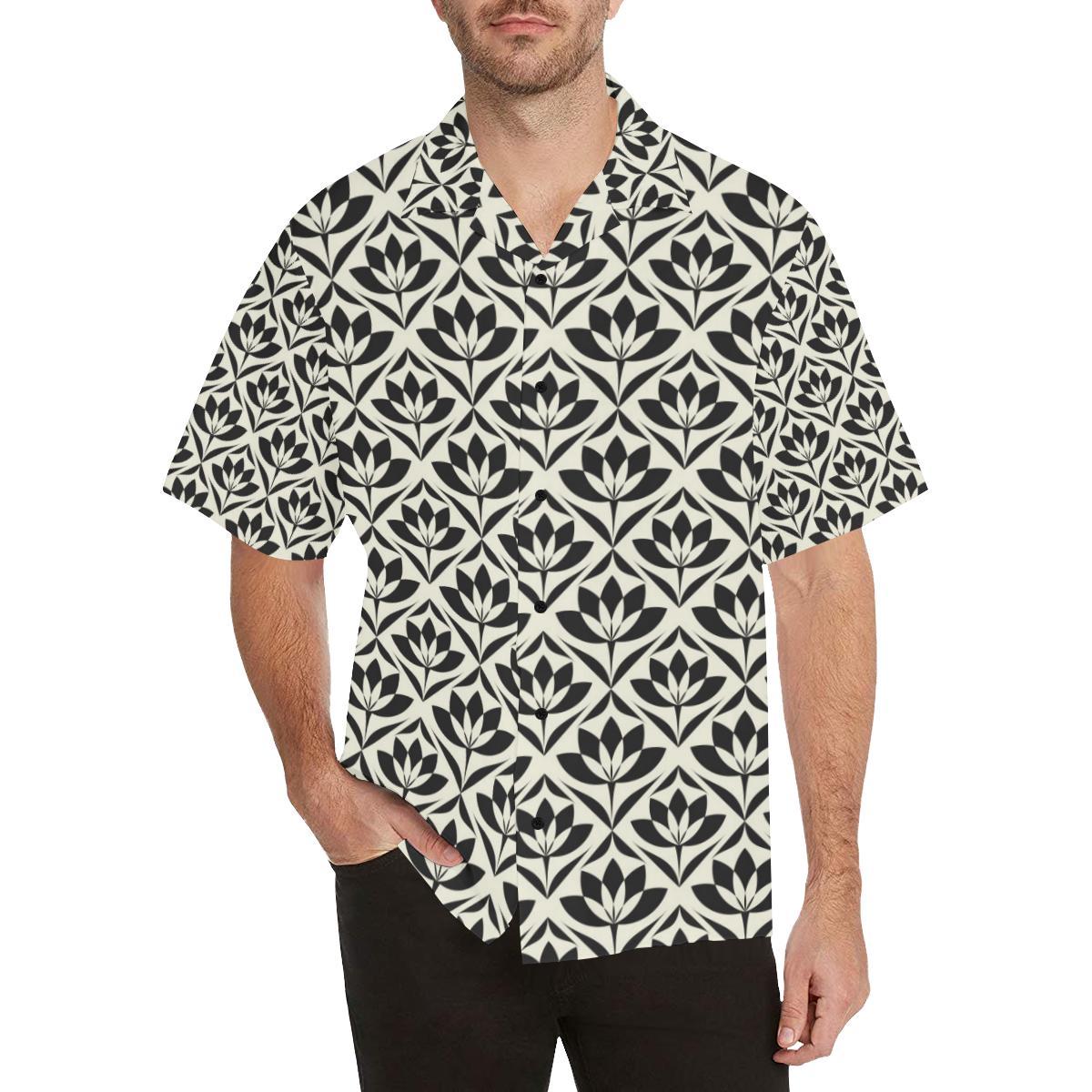 Lotus Pattern Print Men Aloha Hawaiian Shirt