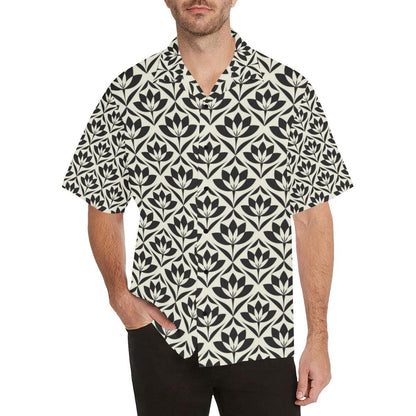 Lotus Pattern Print Men Aloha Hawaiian Shirt