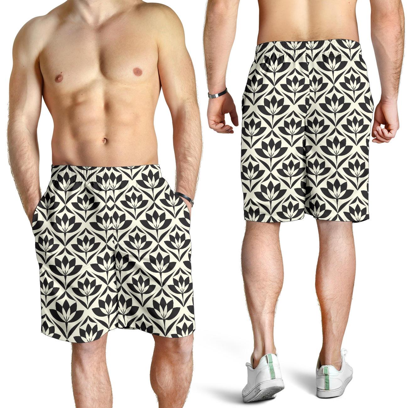 Lotus Pattern Print Mens Shorts-JTAMIGO.COM