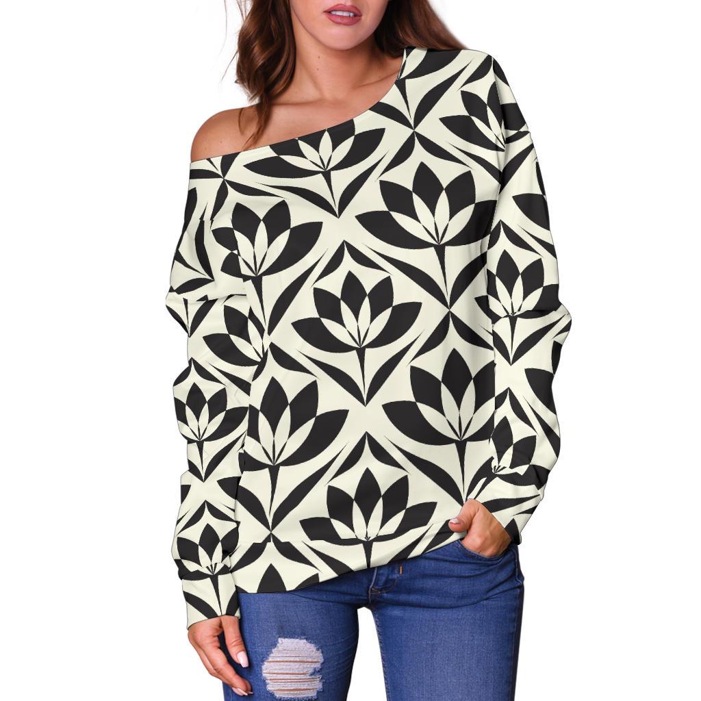 Lotus Pattern Print Off Shoulder Sweatshirt