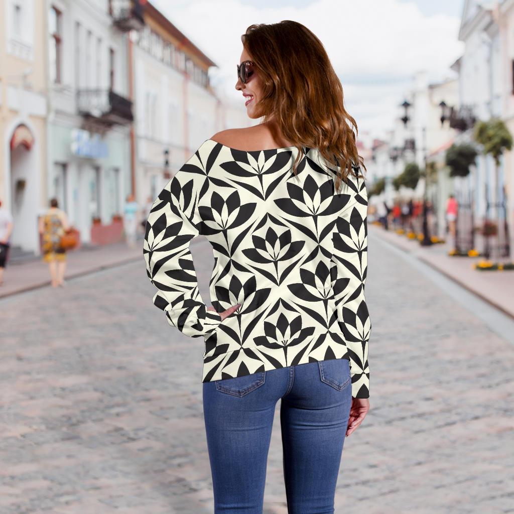 Lotus Pattern Print Off Shoulder Sweatshirt