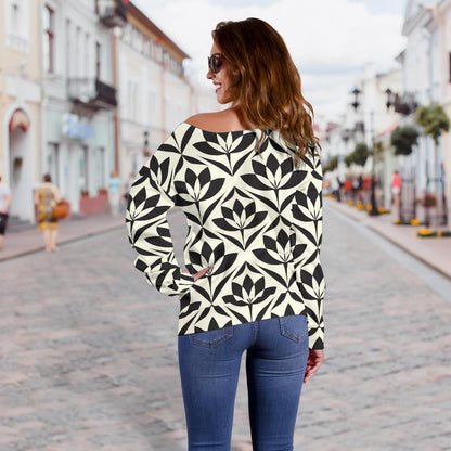 Lotus Pattern Print Off Shoulder Sweatshirt