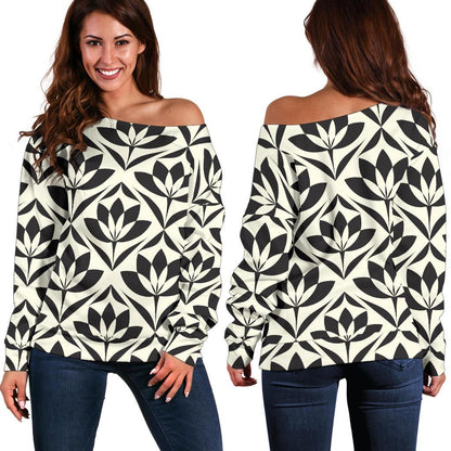 Lotus Pattern Print Off Shoulder Sweatshirt