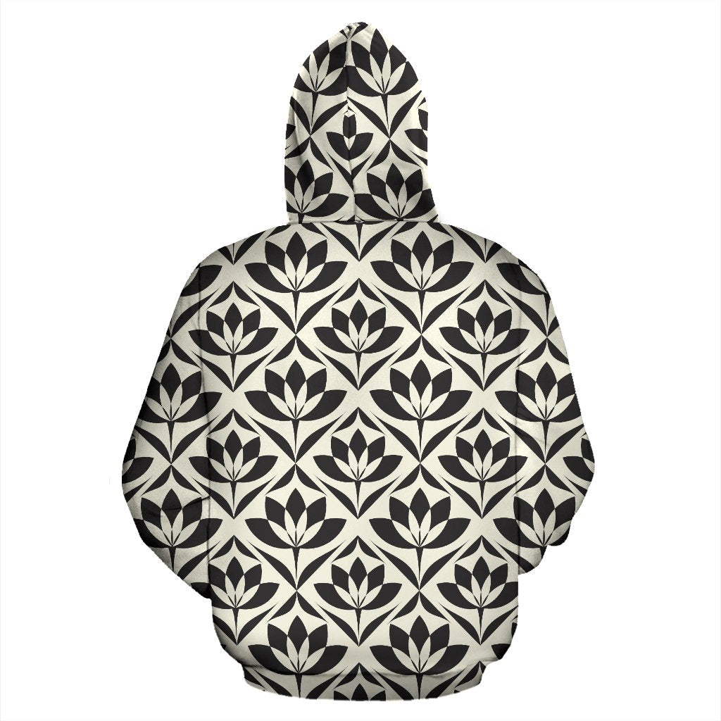 Lotus Pattern Print Pullover Hoodie