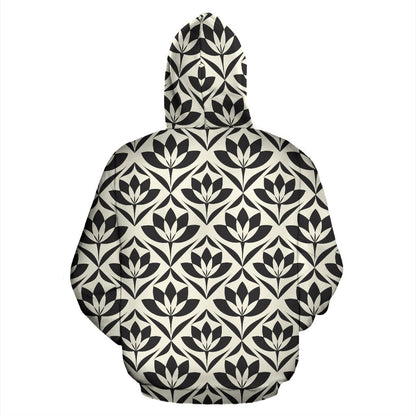 Lotus Pattern Print Pullover Hoodie