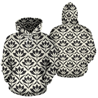Lotus Pattern Print Pullover Hoodie