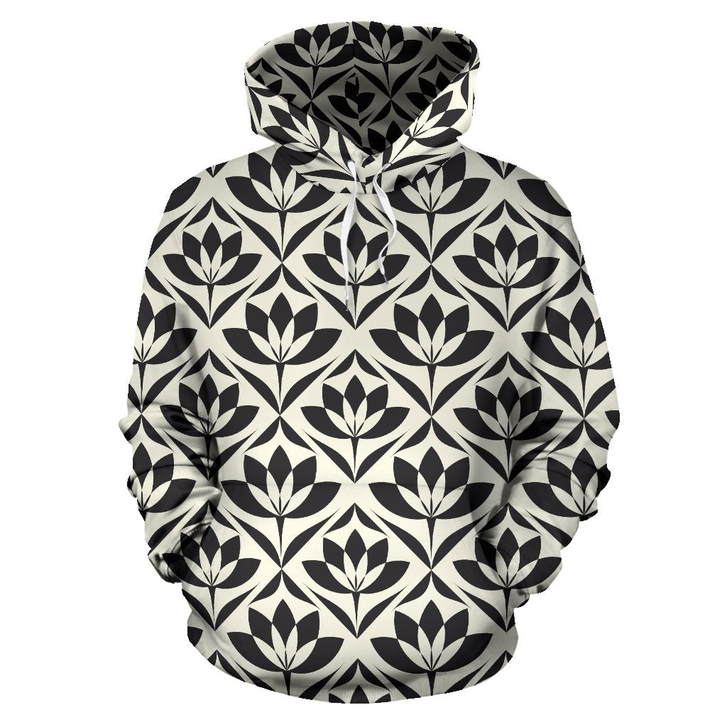 Lotus Pattern Print Pullover Hoodie
