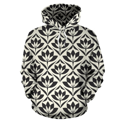 Lotus Pattern Print Pullover Hoodie