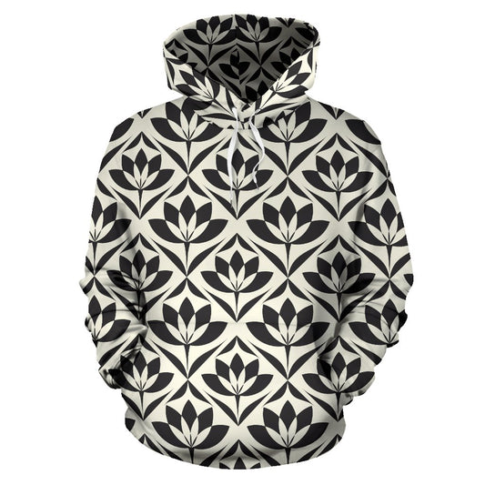 Lotus Pattern Print Pullover Hoodie