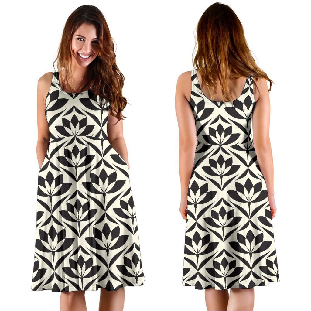 Lotus Pattern Print Sleeveless Dress