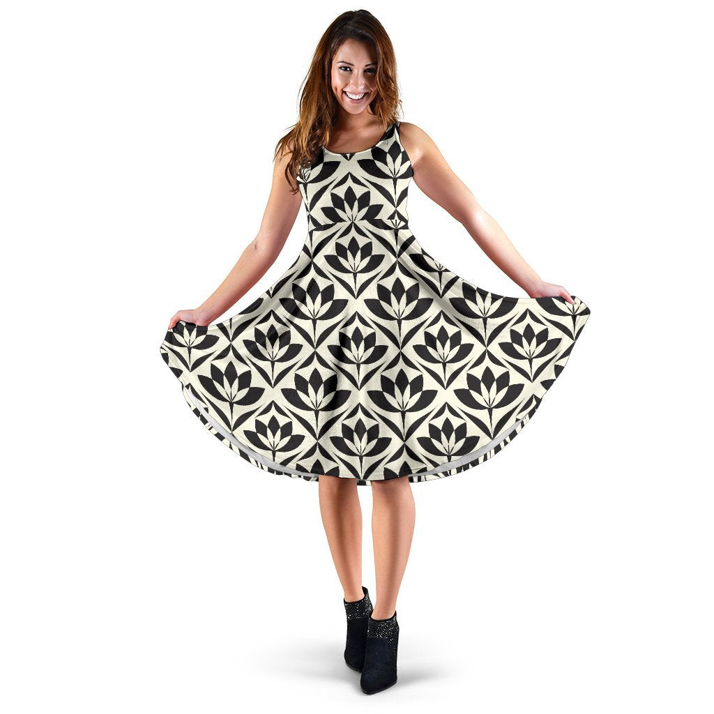 Lotus Pattern Print Sleeveless Dress