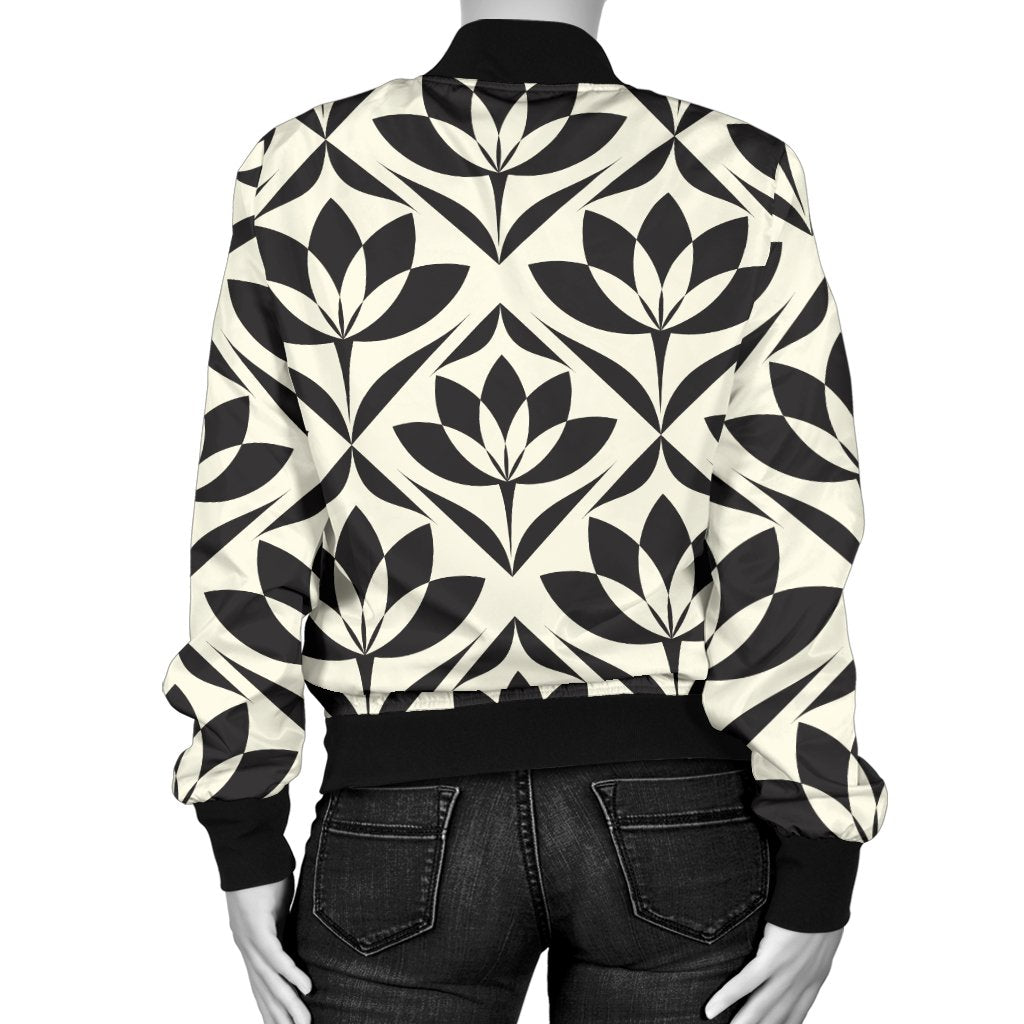 Lotus Pattern Print Women Casual Bomber Jacket