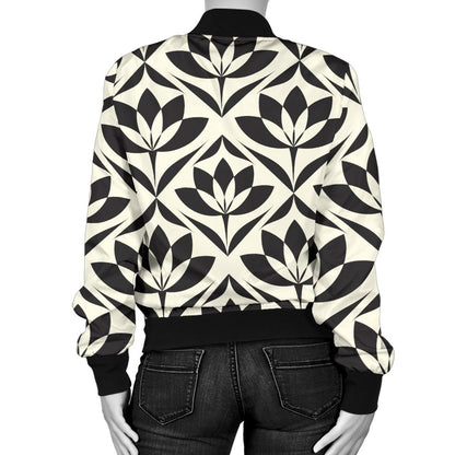 Lotus Pattern Print Women Casual Bomber Jacket