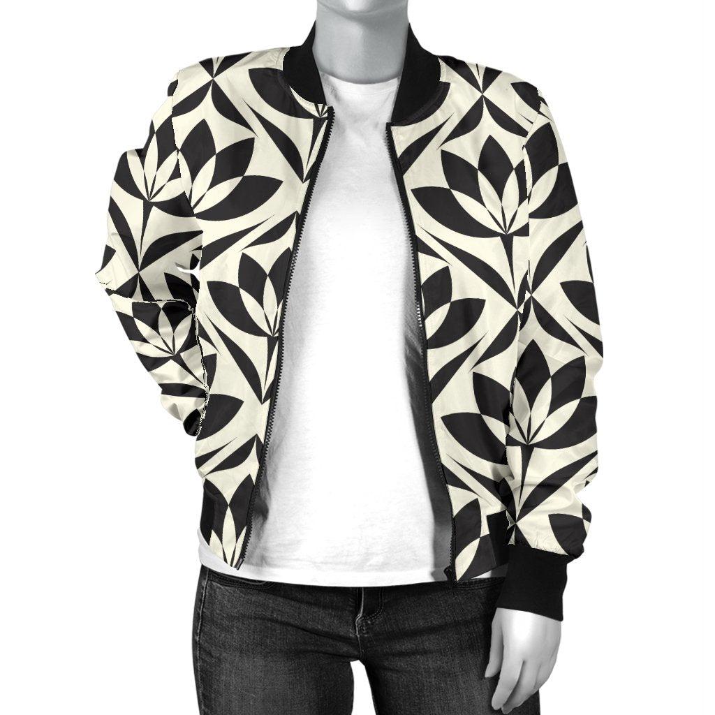 Lotus Pattern Print Women Casual Bomber Jacket
