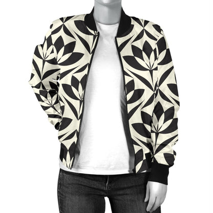 Lotus Pattern Print Women Casual Bomber Jacket