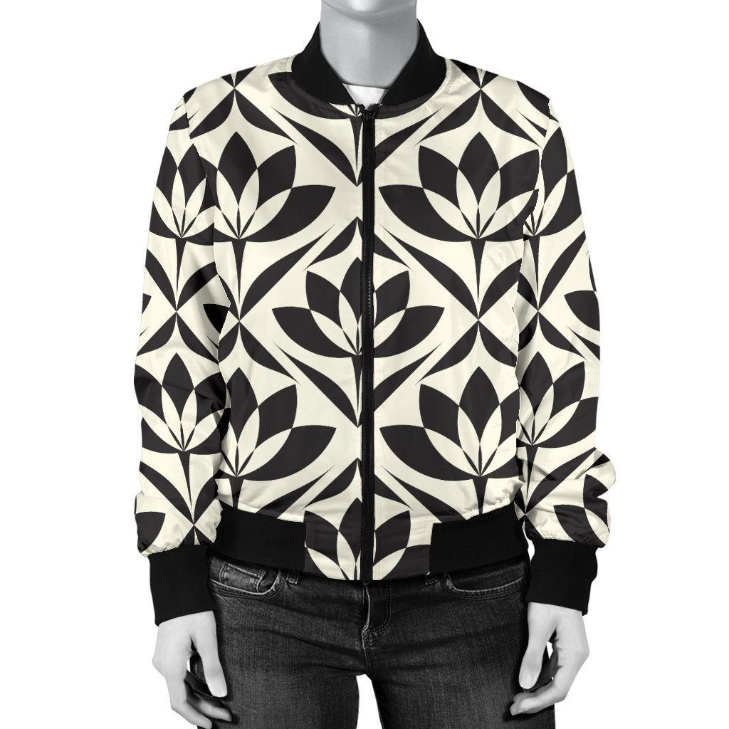 Lotus Pattern Print Women Casual Bomber Jacket