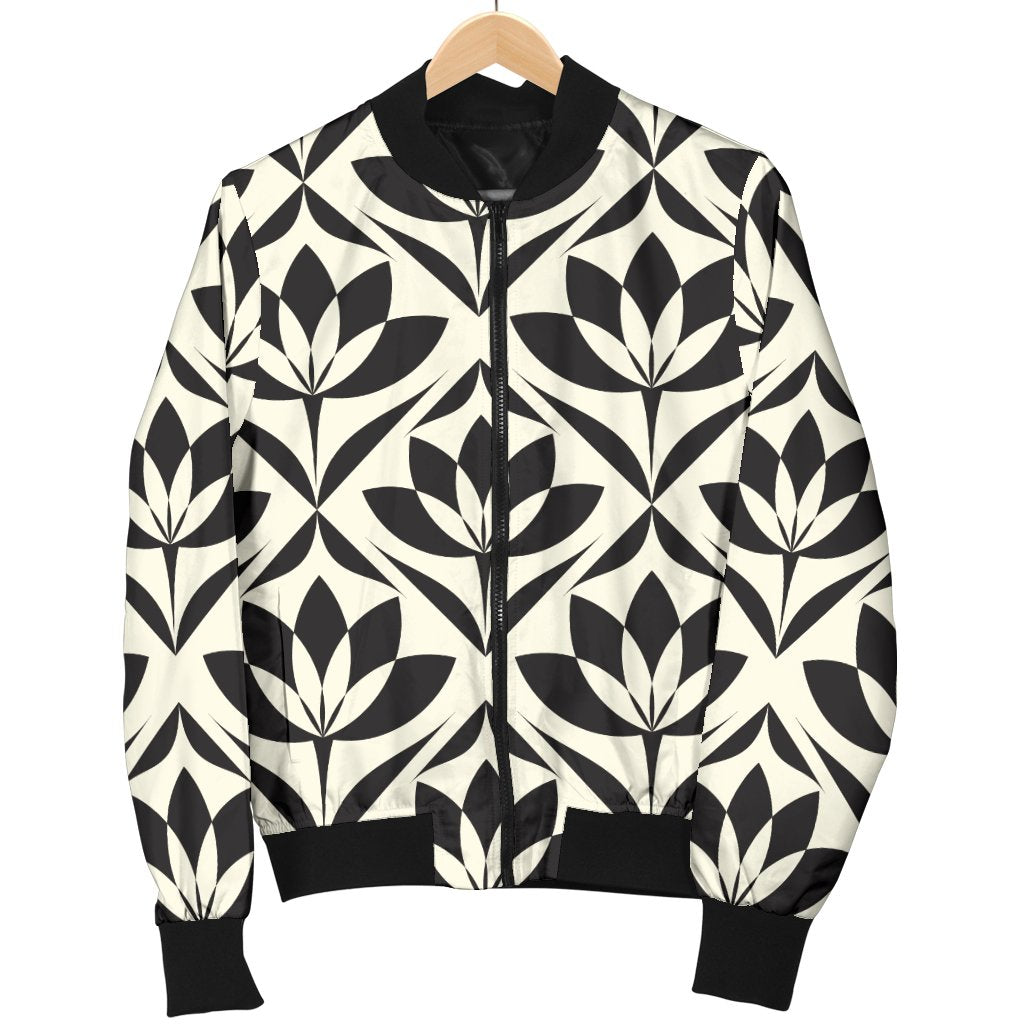 Lotus Pattern Print Women Casual Bomber Jacket