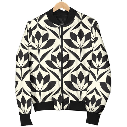 Lotus Pattern Print Women Casual Bomber Jacket