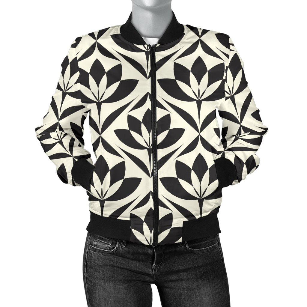 Lotus Pattern Print Women Casual Bomber Jacket