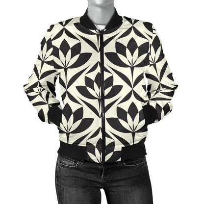 Lotus Pattern Print Women Casual Bomber Jacket