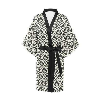 Lotus Pattern Print Women Short Kimono Robe