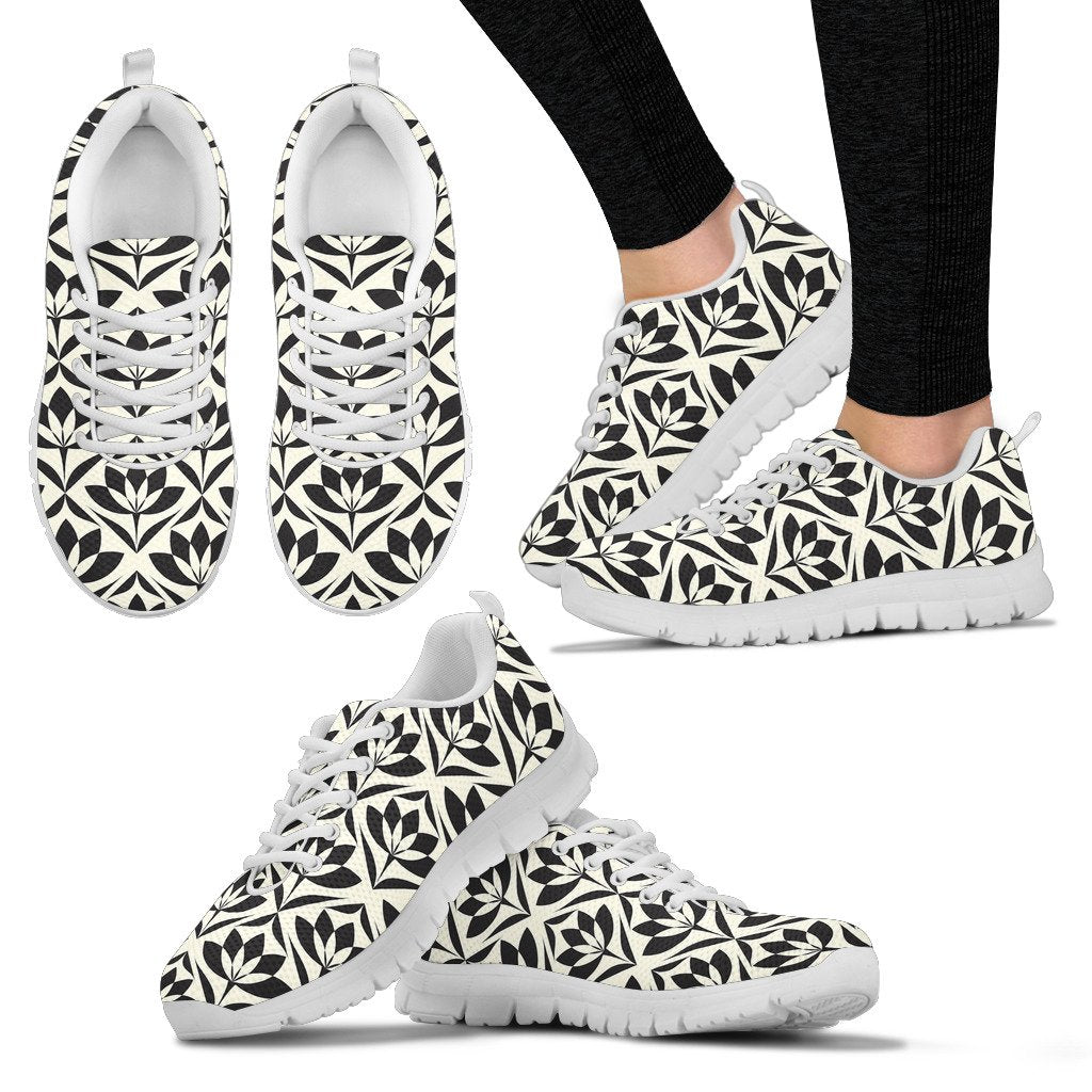 Lotus Pattern Print Women Sneakers Shoes