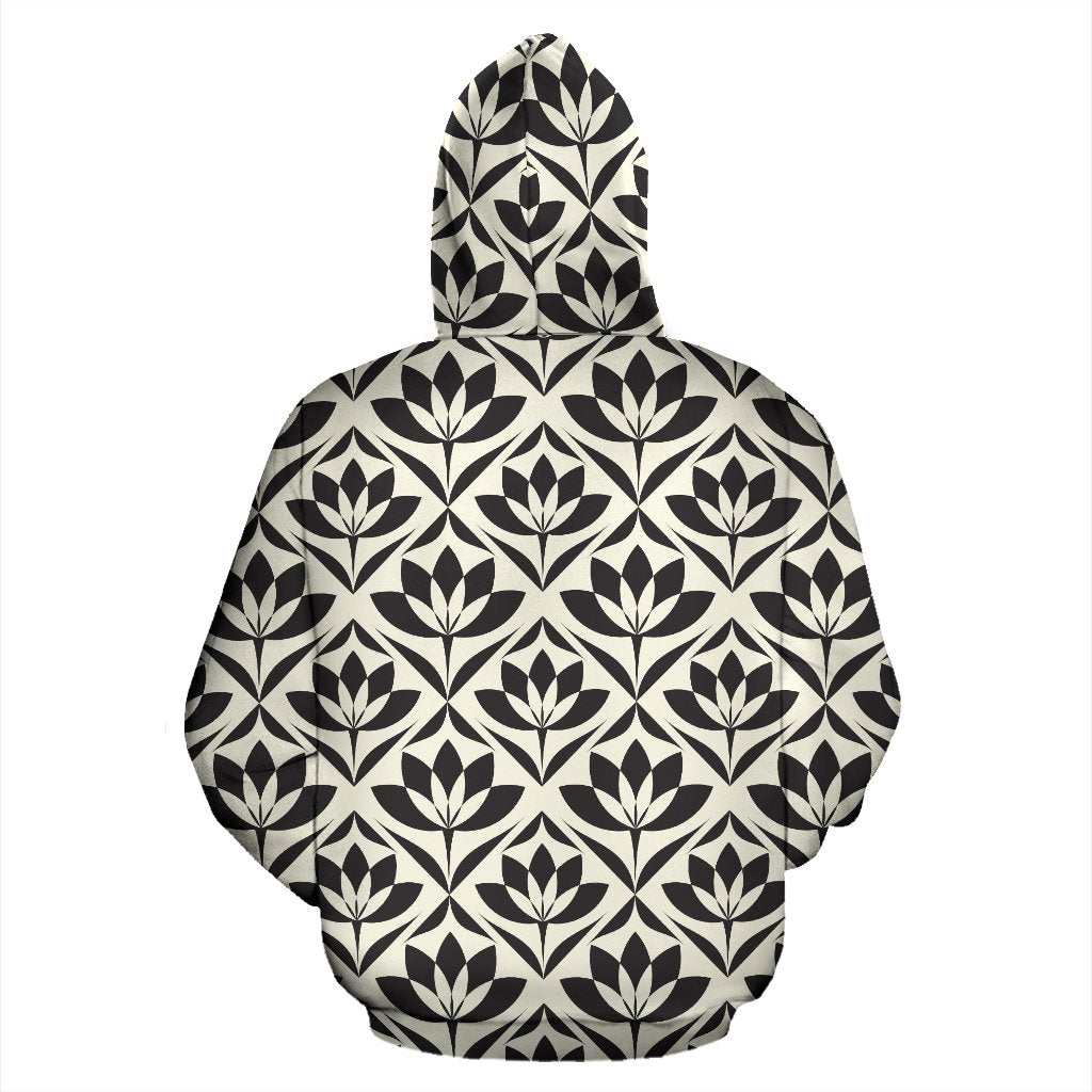Lotus Pattern Print Zip Up Hoodie