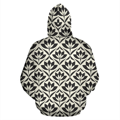 Lotus Pattern Print Zip Up Hoodie