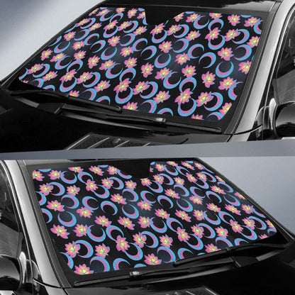 Lotus with Moon Pink Print Themed Car Sun Shade For Windshield