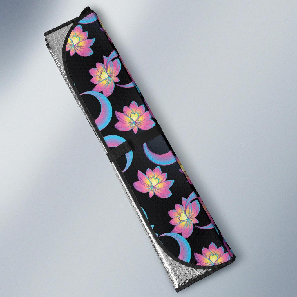 Lotus with Moon Pink Print Themed Car Sun Shade For Windshield