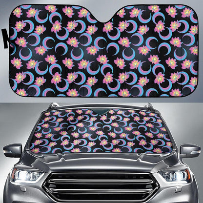 Lotus with Moon Pink Print Themed Car Sun Shade For Windshield
