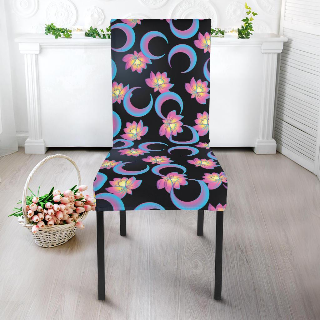 Lotus with Moon Pink Print Themed Dining Chair Slipcover-JTAMIGO.COM