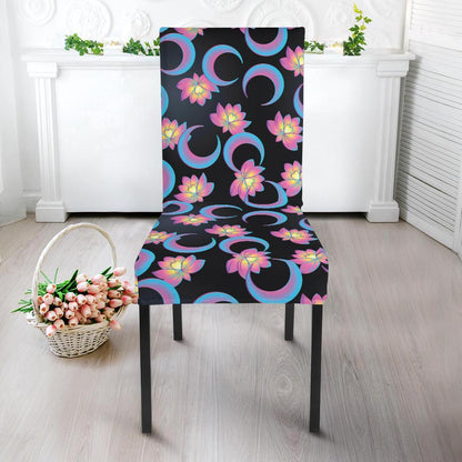 Lotus with Moon Pink Print Themed Dining Chair Slipcover-JTAMIGO.COM