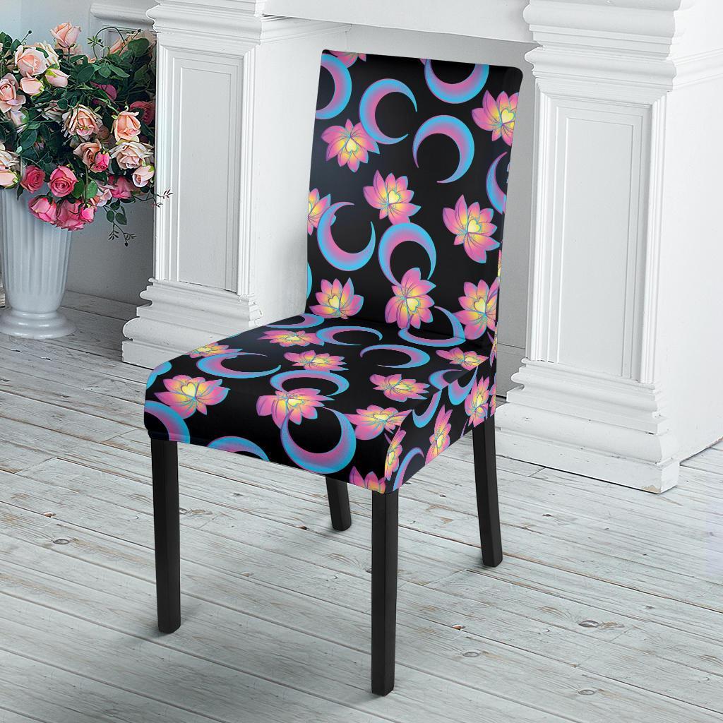 Lotus with Moon Pink Print Themed Dining Chair Slipcover-JTAMIGO.COM