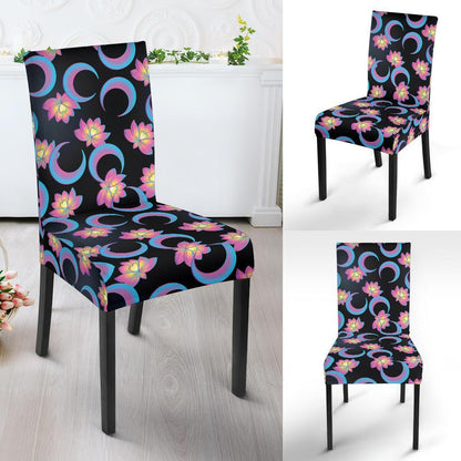 Lotus with Moon Pink Print Themed Dining Chair Slipcover-JTAMIGO.COM
