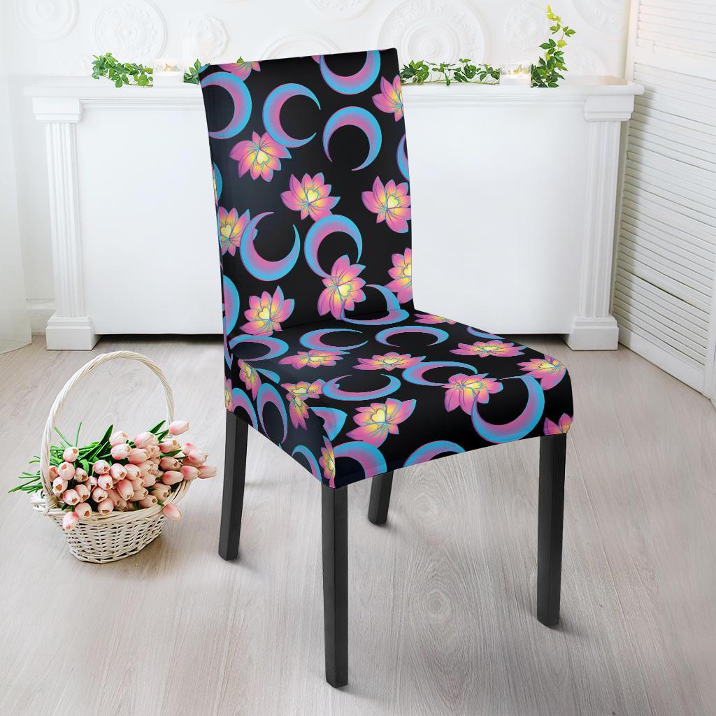 Lotus with Moon Pink Print Themed Dining Chair Slipcover-JTAMIGO.COM