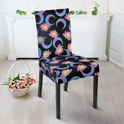 Lotus with Moon Pink Print Themed Dining Chair Slipcover-JTAMIGO.COM