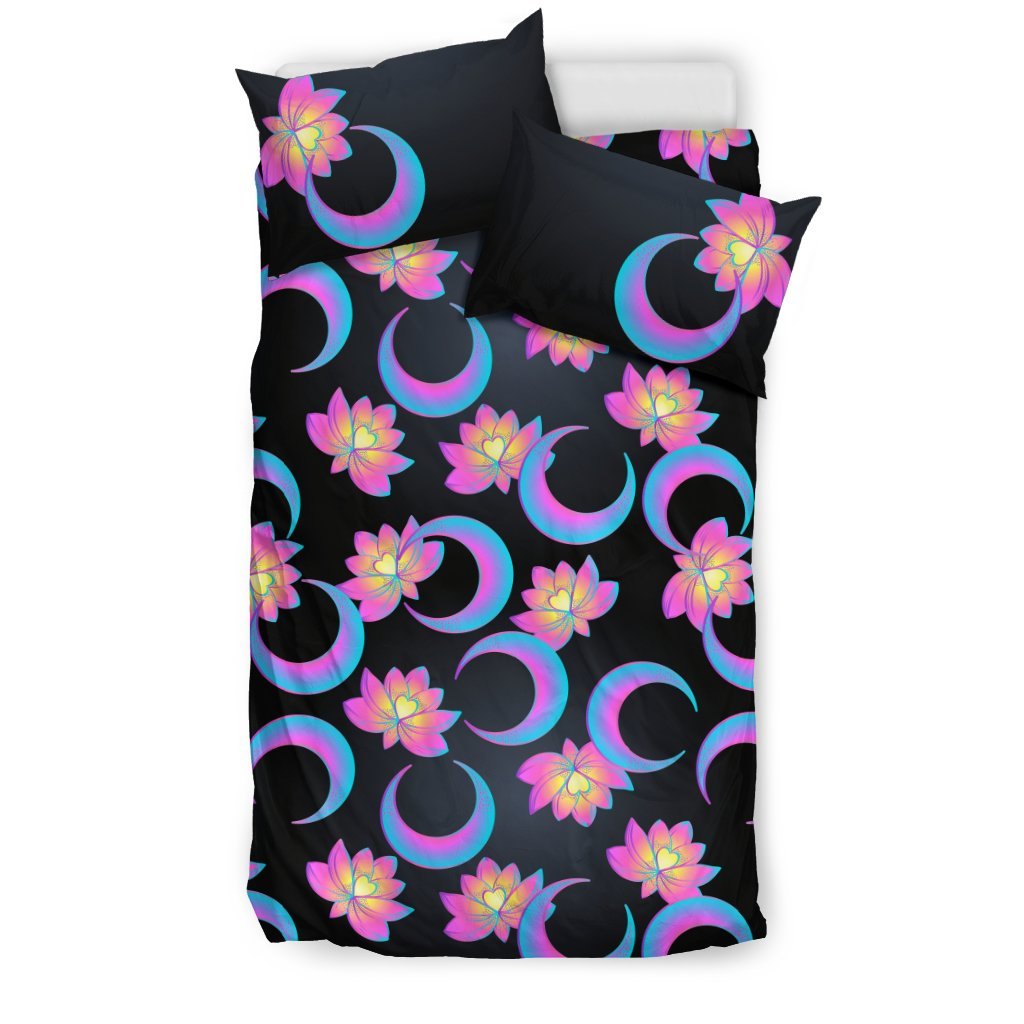 Lotus With Moon Pink Print Themed Duvet Cover Bedding Set