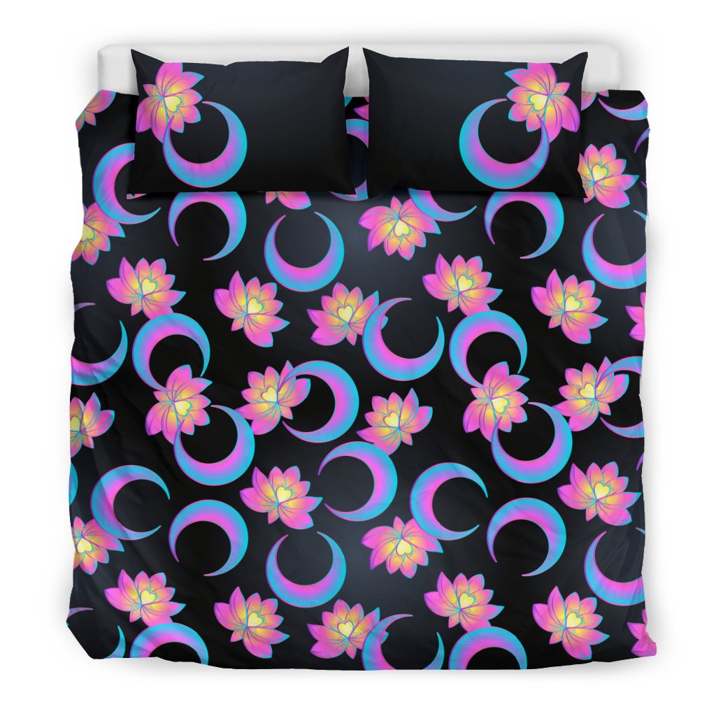 Lotus With Moon Pink Print Themed Duvet Cover Bedding Set