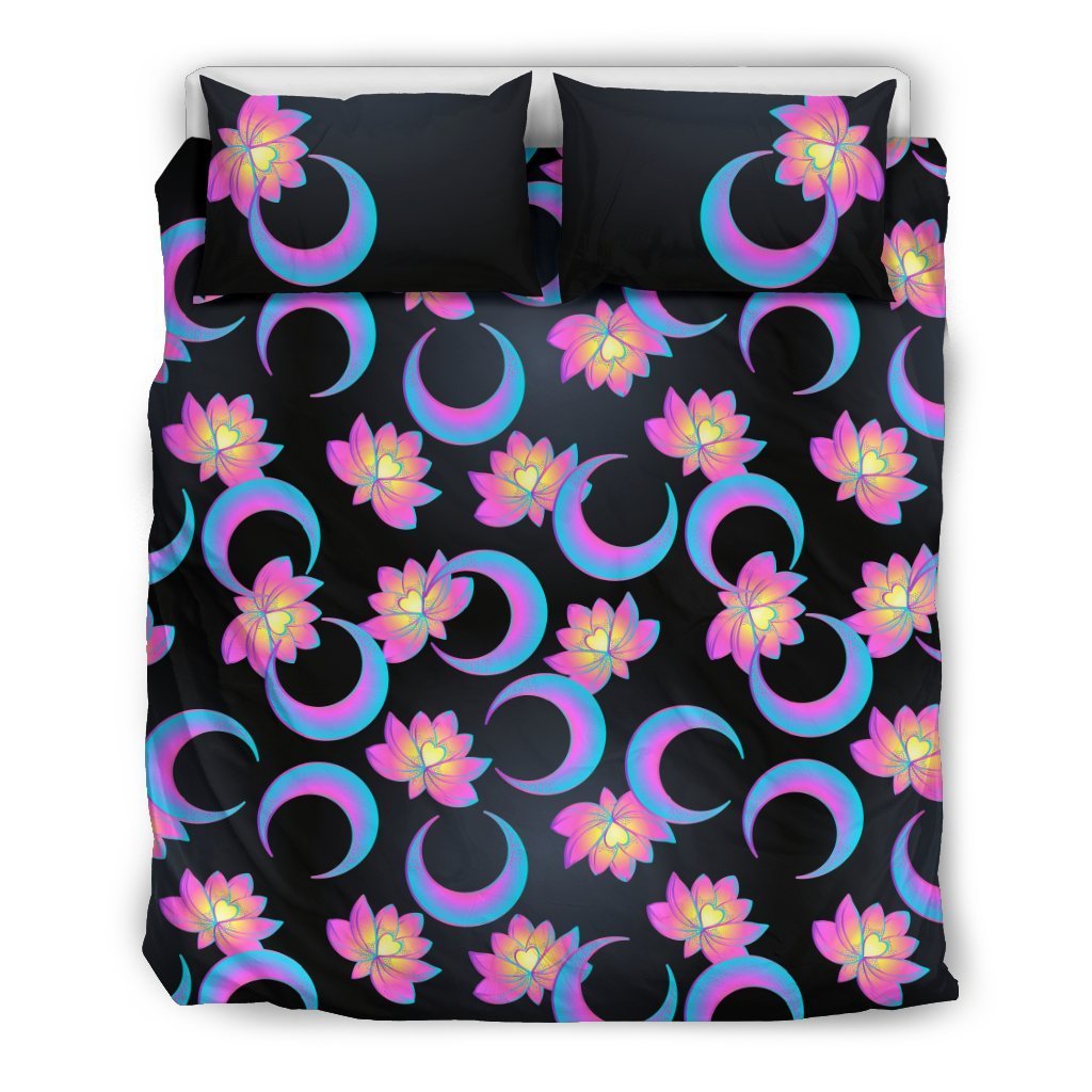 Lotus With Moon Pink Print Themed Duvet Cover Bedding Set