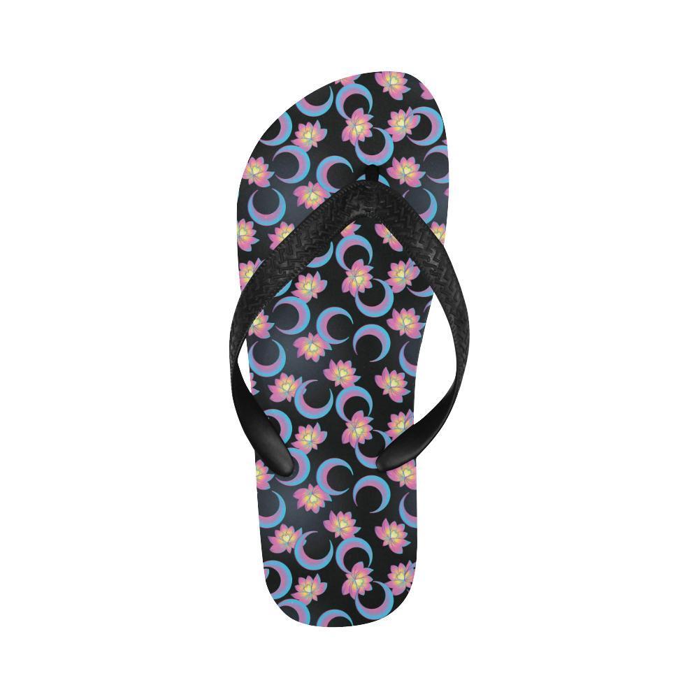 Lotus with Moon Pink Print Themed Flip Flops-JTAMIGO.COM