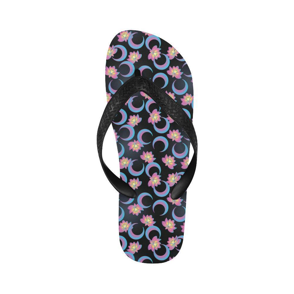 Lotus with Moon Pink Print Themed Flip Flops-JTAMIGO.COM