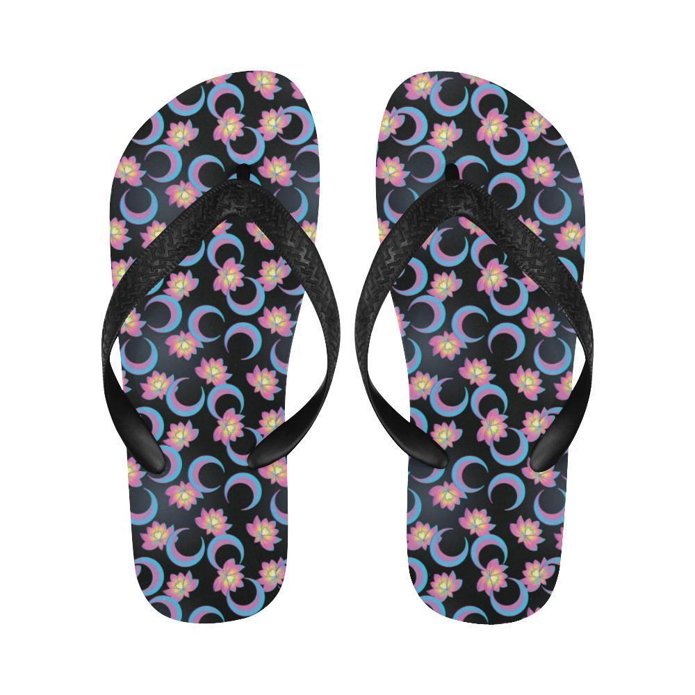 Lotus with Moon Pink Print Themed Flip Flops-JTAMIGO.COM